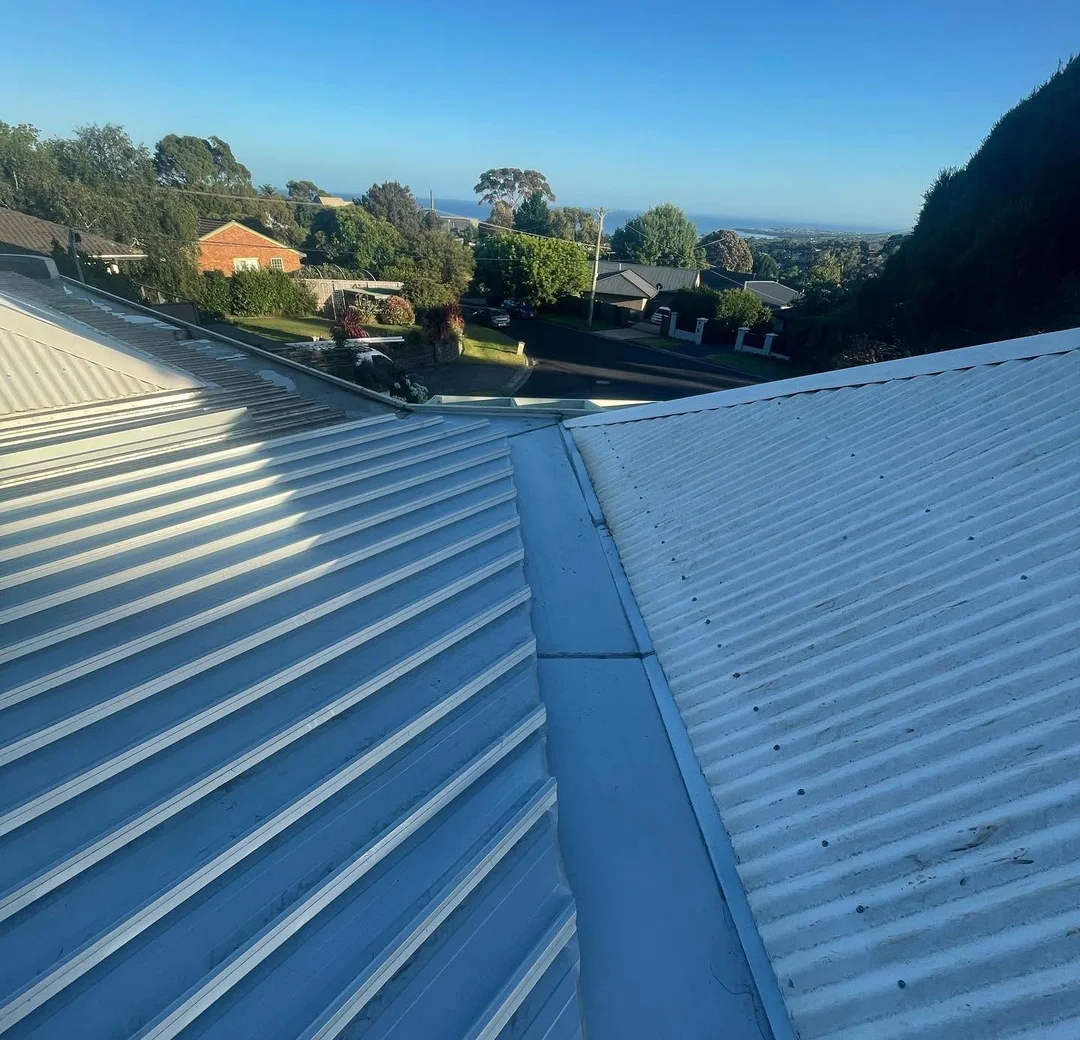 New Colorbond roof overlooking a hillside suburb