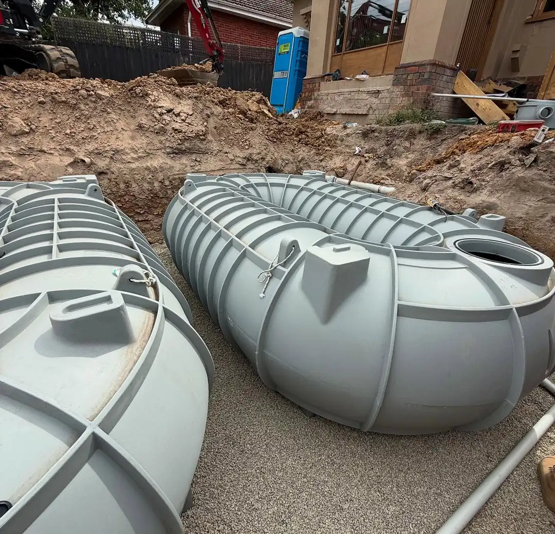 Stormwater detention tanks installed on a large block