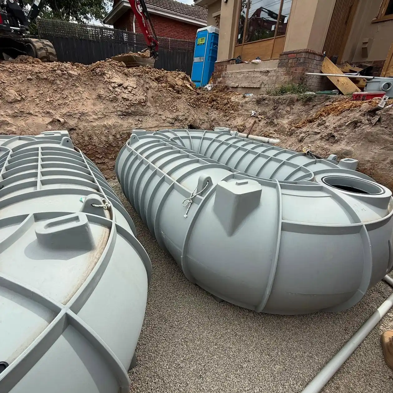 Stormwater detention tanks installed and bedded on a residential site